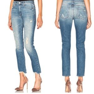 Mother The Flirt Cold Feet Chewed Hem High Rise Light Wash Distressed 32